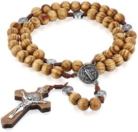 img 4 attached to 📿 COTTVOTT Wood Rosary Beads Necklace - Catholic Saint Benedict Medal Cross Pendant - Prayer Gift