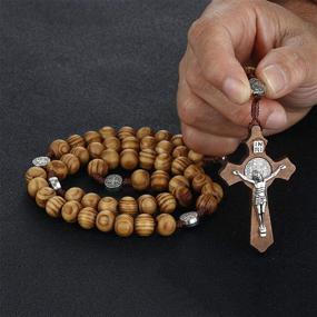 img 1 attached to 📿 COTTVOTT Wood Rosary Beads Necklace - Catholic Saint Benedict Medal Cross Pendant - Prayer Gift