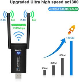 img 2 attached to 📶 High-Speed Wireless USB WiFi Adapter for PC - Dual Antennas, 1300Mbps, 802.11AC Compliant, USB 3.0, Win10/8/7/XP & Mac OS Support