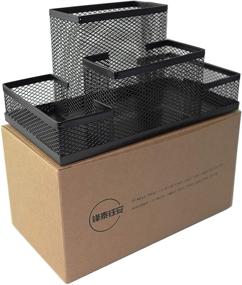 img 4 attached to 🖊️ Fengtaiyuan T02 Black-Plus - Large Black Metal Wire Mesh Pencil Holder and Desktop Organizer