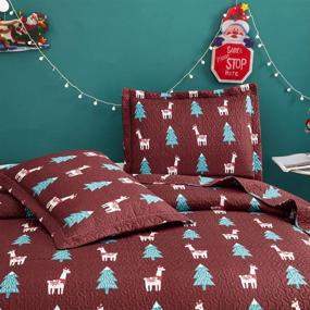 img 1 attached to 🎄 Christmas Kids Quilt Set Queen/Full Size, 3pcs Reversible Bedspread Coverlet Festive Bed Cover Decor with Cute Alpaca Print for Xmas Holiday (90"X 90")