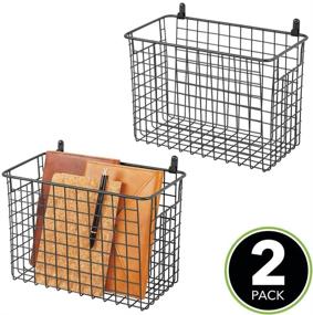 img 3 attached to 🧺 mDesign Portable Metal Farmhouse Wall Decor Storage Organizer Basket Bin - Entryway, Mudroom, Bedroom, Bathroom, Laundry Room - 2 Pack, Black