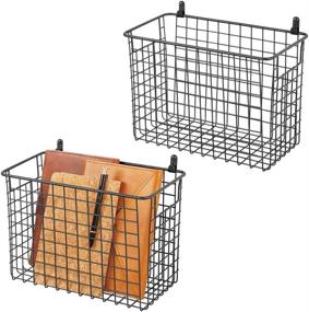 img 4 attached to 🧺 mDesign Portable Metal Farmhouse Wall Decor Storage Organizer Basket Bin - Entryway, Mudroom, Bedroom, Bathroom, Laundry Room - 2 Pack, Black