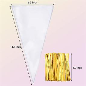 img 1 attached to 🍬 Premium Pack of 100 Medium Transparent Cone Bags with Twist Ties – Sweet Clear Treat Bags for Gifting, Parties, and Events (11.8 by 6.3 Inch) - Comes with Gold Twist Ties