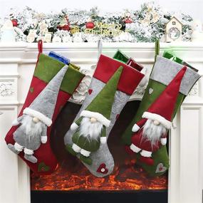 img 4 attached to 🎅 Premium Patimate Christmas Tomte Gnomes Stockings - 3 Type Swedish Santa Stockings for Festive Family Decor | 3 Pack, Red, Green, Gray