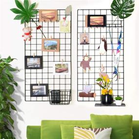 img 3 attached to Black Photo Grid Wall Shelf - Ins Art Display Panel for Decor, Storage, Memo Board, and Tool Organizer - Set of 2, 15.7 x 31.5 inches