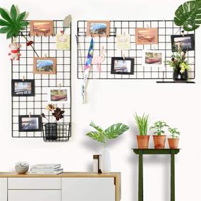 img 1 attached to Black Photo Grid Wall Shelf - Ins Art Display Panel for Decor, Storage, Memo Board, and Tool Organizer - Set of 2, 15.7 x 31.5 inches