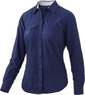 huk women's salty long sleeve fishing performance shirt with +30 upf sun protection - button down ladies' attire логотип