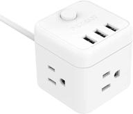 🔌 cube power strip 3 outlet, tessan small desktop charging station with 3 usb ports, 5ft extension cord for travel, cruise, dorm room, white logo