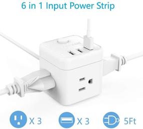 img 3 attached to 🔌 Cube Power Strip 3 Outlet, TESSAN Small Desktop Charging Station with 3 USB Ports, 5ft Extension Cord for Travel, Cruise, Dorm Room, White