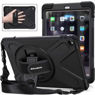 📱 braecnstock ipad air 2 case 9.7 inch ipad 6th generation (2014) case for ipad model a1566/a1567, 360° built-in stand heavy duty hand & shoulder strap full-body protective case for ipad air 2 - black logo