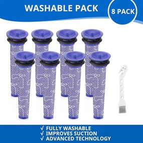 img 3 attached to 🔍 Durable 8 Pack HEPA Pre-filters for Dyson V6 V7 V8 Animal Vacuum Cleaner - Replaceable Washable Filters with Brush - Part # 965661-01