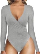 mangopop surplice ruched bodysuit jumpsuits women's clothing in coats, jackets & vests logo