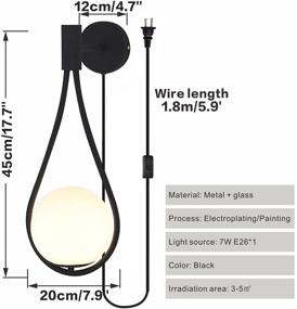 img 3 attached to 🏮 BOKT Современная черная стеклянная настенная лампа, арматура-бра середины века с разъемом, светильник в виде капли воды для спальни и прикроватных столов, набор из 2 шт. | Украшение дома