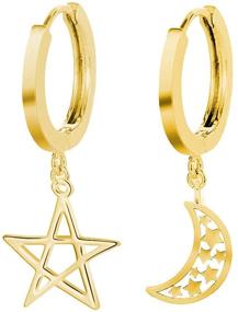 img 4 attached to Small Cross Bee Moon Star Hoop Earrings, Gold Plated Sterling Silver Huggie Hoop Drop Earrings for Women Teen Girls by ZZ ZINFANDEL