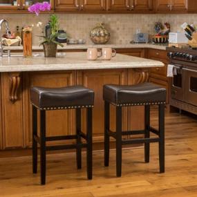 img 3 attached to Set of 2 Christopher Knight Home Louigi Backless Leather Barstools in Brown