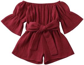 img 4 attached to Merqwadd Toddler Baby Girl Romper Jumpsuit: Trendy Flare Sleeve Shorts Overall with Belt for Summer Outfits