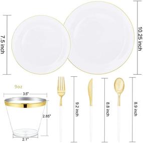 img 3 attached to 🍽️ THALIA 180pcs Gold Plastic Plates: Premium White and Gold Dinnerware Set for Christmas, Wedding & Birthday - Disposable Party Plates