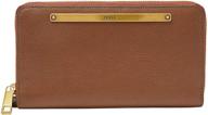 👜 fossil women's liza leather zip around clutch wallet - stylish and functional with retractable wristlet strap logo