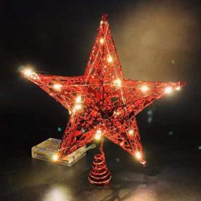 img 4 attached to 🎄 Emopeak 20 LED Christmas Tree Topper, 8 Inch Indoor Iron Art Star Treetop Light - Red, 8"/20CM