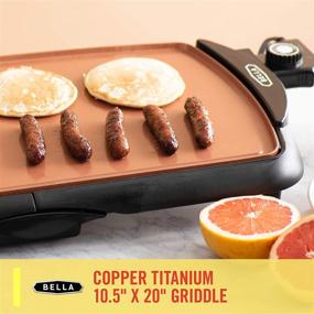 img 3 attached to 🍳 BELLA Electric Ceramic Titanium Griddle - Cooks 10 Eggs Simultaneously, Eco-Friendly Non-Stick Coating, Easy to Clean, Spacious Submersible Cooking Surface, 10.5"x 20", Copper/Black