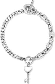 img 4 attached to 🔒 Silver Mariner Link Toggle Bracelet Set: Lock and Key Matching Cuban Bracelets for Men Women Boys Girls - Perfect Jewelry for Couples, Boyfriend, and Girlfriend