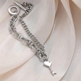 img 2 attached to 🔒 Silver Mariner Link Toggle Bracelet Set: Lock and Key Matching Cuban Bracelets for Men Women Boys Girls - Perfect Jewelry for Couples, Boyfriend, and Girlfriend