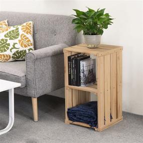 img 3 attached to 📚 MyGift 2-Tier Natural Light Brown Wood Crate Storage Shelf Organizer Cubby, Small Bookcase Shelving Unit & Side Accent Table Nightstand with Shelves