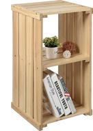 📚 mygift 2-tier natural light brown wood crate storage shelf organizer cubby, small bookcase shelving unit & side accent table nightstand with shelves logo