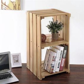 img 2 attached to 📚 MyGift 2-Tier Natural Light Brown Wood Crate Storage Shelf Organizer Cubby, Small Bookcase Shelving Unit & Side Accent Table Nightstand with Shelves