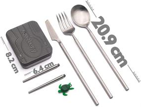 img 3 attached to Portable Stainless Steel Travel Cutlery Set with Reusable Chopsticks - Outlery Full Set for Camping, Picnic, Office, and On-The-Go - Raw Silver (Pocket Sized Flatware Set)