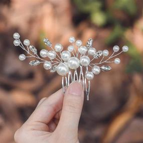 img 4 attached to Exquisite Evild Wedding Hair Comb: Elegant Silver Pearls Flower Side Comb for Brides & Bridesmaids