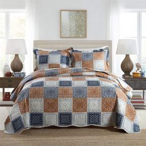 img 4 attached to 🛏️ Color Block Reversible Quilt Bedspread Sets - NEWLAKE Queen Size Coverlet Set