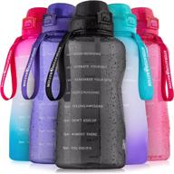 💧 motivational 1 gallon water bottle with straw - bpa free leakproof water jug for hydration, fitness, sports & more - time marker quotes included (black) logo