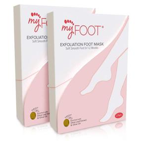 img 4 attached to Get Baby Smooth Feet with MyFoot Foot Peel Mask: 4 Pack for Exfoliating Cracked & Dead Skin - Olive Leaf Extract, 2 Boxes with 2 Pairs per Box