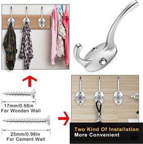 img 2 attached to 🧷 CORANSO 10-Pack Silver Zinc Die Cast Coat Hooks with 48 Screws - Wall Mounted Double Prong Rustic Metal Hanger | Heavy Duty Bathroom Closet Robe Hook for Towel, Key, Hat