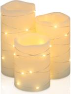 🕯️ flickering ivory flameless candles with embedded string lights - h-blossom led candles set of 3 (3"x4"/5"/6") - battery operated with 5 hour timer (ivory real wax pillar) logo