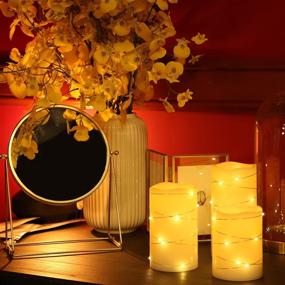 img 3 attached to 🕯️ Flickering Ivory Flameless Candles with Embedded String Lights - H-BLOSSOM LED Candles Set of 3 (3"x4"/5"/6") - Battery Operated with 5 Hour Timer (Ivory Real Wax Pillar)