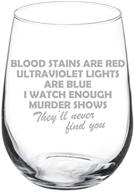 🍷 stemless 17 oz funny true crime wine glass goblet with red blood stains logo