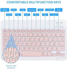 img 2 attached to Pink Portable Wireless Keyboard: Rechargeable 10 Ultra Slim Tablet Keyboard with Wireless Mouse - Universal Compatibility with iOS/Android/Windows Tablets, Laptops, PC, and Phones