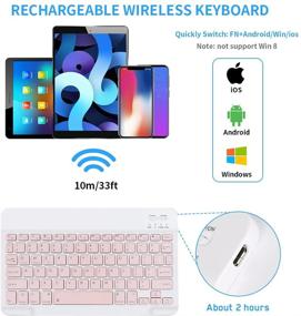 img 3 attached to Pink Portable Wireless Keyboard: Rechargeable 10 Ultra Slim Tablet Keyboard with Wireless Mouse - Universal Compatibility with iOS/Android/Windows Tablets, Laptops, PC, and Phones