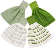 🧼 istowel 100% soft cotton hanging kitchen hand towels and dishcloths sets - loop design, super absorbent, convenient 12x12 size, machine washable. stylish & attractive 4 piece sets in green logo
