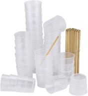 🧪 100pcs 30ml 1oz clear plastic graduated measuring cups + 100pcs wooden stirring sticks - ideal for mixing stain, paint, epoxy, and resin in laboratories logo