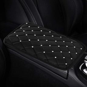 img 4 attached to Bling Bling Auto Armrest Console Cushion PU Leather Luster Crystal Arm Rest Padding Case - Diamond Car Decor for Women
