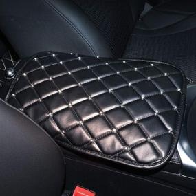 img 2 attached to Bling Bling Auto Armrest Console Cushion PU Leather Luster Crystal Arm Rest Padding Case - Diamond Car Decor for Women