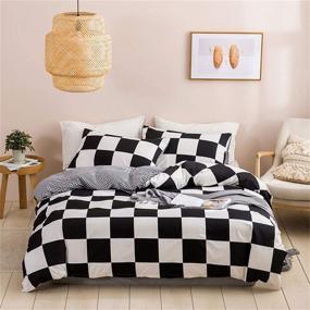 img 4 attached to 🔲 Full Size Black and White Grid Print Plaid Duvet Cover Set - Ideal Bedding for Kids, Boys, and Teens Room Decor - Geometric Checkered Comforter Cover in Modern Quilt Design with 2 Pillowcases