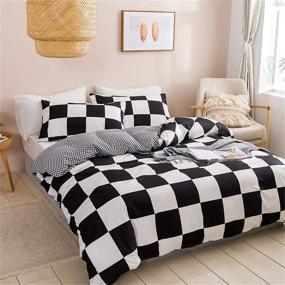 img 2 attached to 🔲 Full Size Black and White Grid Print Plaid Duvet Cover Set - Ideal Bedding for Kids, Boys, and Teens Room Decor - Geometric Checkered Comforter Cover in Modern Quilt Design with 2 Pillowcases