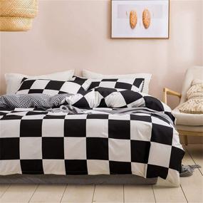 img 3 attached to 🔲 Full Size Black and White Grid Print Plaid Duvet Cover Set - Ideal Bedding for Kids, Boys, and Teens Room Decor - Geometric Checkered Comforter Cover in Modern Quilt Design with 2 Pillowcases