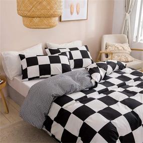 img 1 attached to 🔲 Full Size Black and White Grid Print Plaid Duvet Cover Set - Ideal Bedding for Kids, Boys, and Teens Room Decor - Geometric Checkered Comforter Cover in Modern Quilt Design with 2 Pillowcases