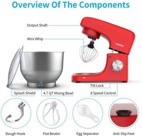 img 3 attached to 🔴 KUPPET Stand Mixer: 8-Speed Tilt-Head Electric Food Mixer with Dough Hook, Wire Whip & Beater - Red